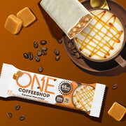ONE Coffee Shop Caffeinated Protein Bars, Caramel Macchiato, Gluten Free with 20g Protein and 65mg of Caffeine Energy, Pantry Staples, 2.12 oz (12 Count), Packaging May Vary