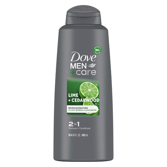 DOVE MEN + CARE Men 2 in 1 Shampoo and Conditioner Lime + Cedarwood For Healthy-Looking Hair Naturally Derived Plant Based Cleansers 20.4 OZ