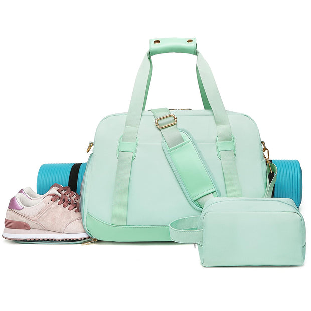 Sports Gym Bag for Women, Travel Duffle Bag with Shoe Compartment & Wet Pocket, Fitness Yoga Bag Weekender Overnight Bag Small