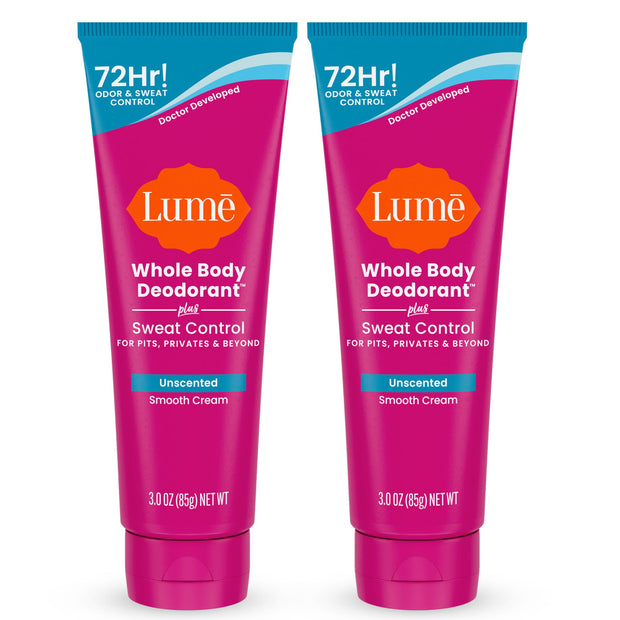 Lume Whole Body Deodorant Plus Sweat Control - Smooth Cream Tube - 72 Hour Odor And Sweat Control - Baking Soda Free, Skin Loving - 3.0 ounce (Pack of 2) (Soft Powder)