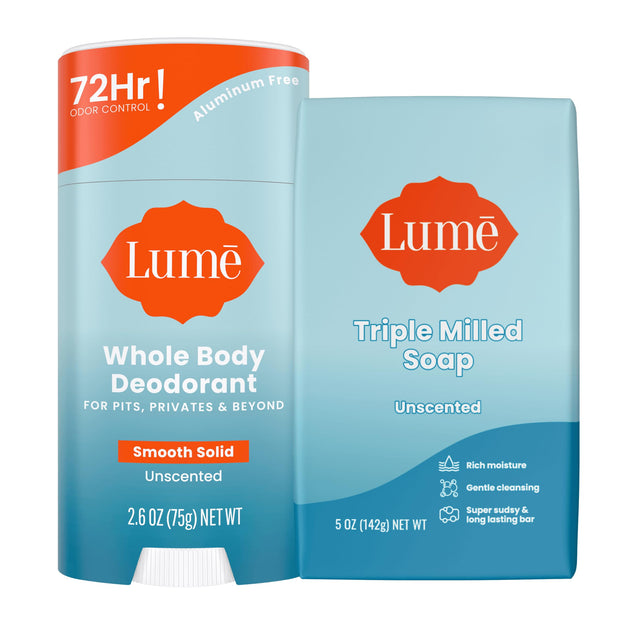 Lume Whole Body Deodorant And Soap - 2.6 Ounce Smooth Solid Stick With 72 Hour Odor Control and 5 Ounce Triple Milled Soap - Aluminum Free, Baking Soda Free and Skin Loving (Peony Rose)