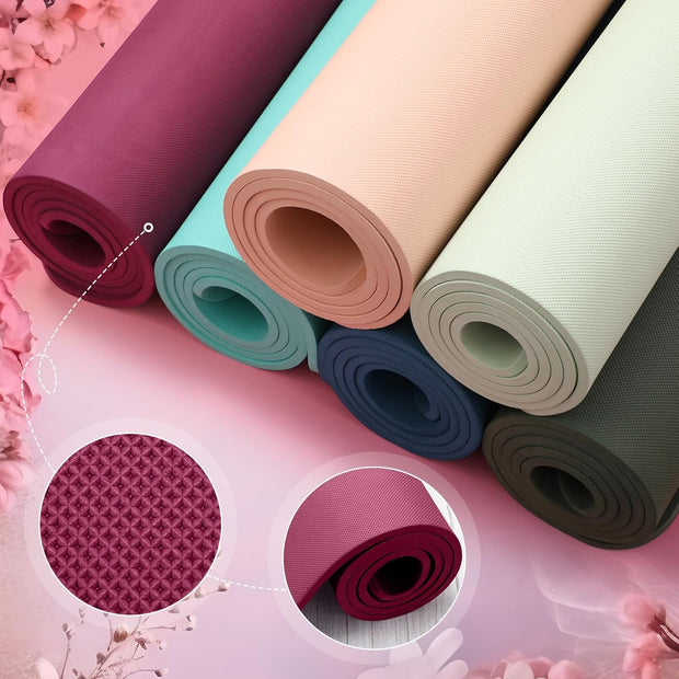 Timgle 6 Pcs 10mm Thick Yoga Mat, 68 x 24 Inches, Anti-Slip Tear-Resistant Exercise Mat for Adult Fitness, Stretching, Home Workout and Studio