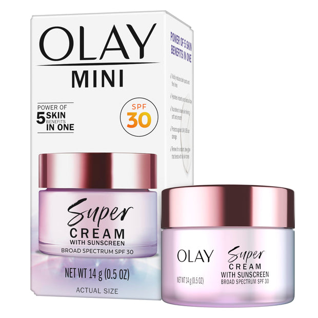 Olay Super Cream with Sunscreen SPF 30, Lightweight Face Moisturizer with Sun Protection, 5-in-1 Skin Care Benefits - Hydrating, Brightening, Firming - Niacinamide, Vitamin C, Collagen Peptide, 1.7 oz