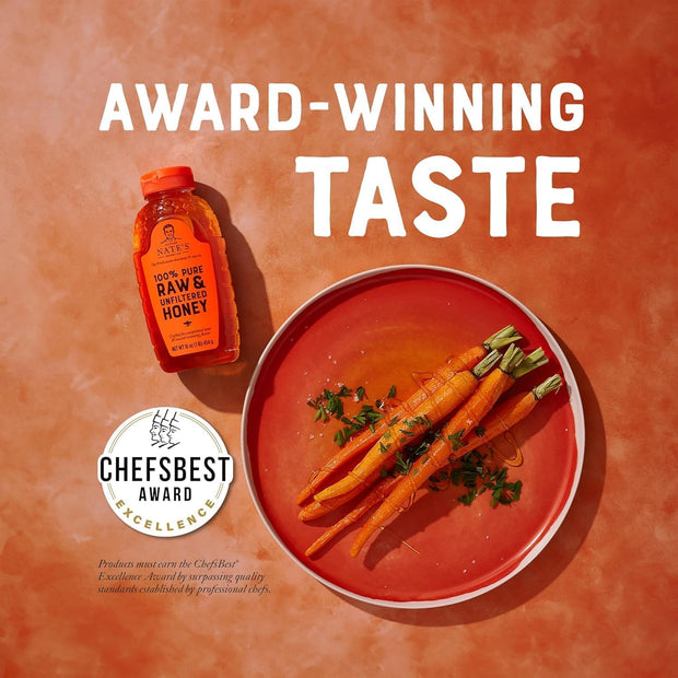 Nate's 100% Pure, Raw & Unfiltered Honey - Award-Winning Taste, 32oz. Squeeze Bottle (Pack of 2)