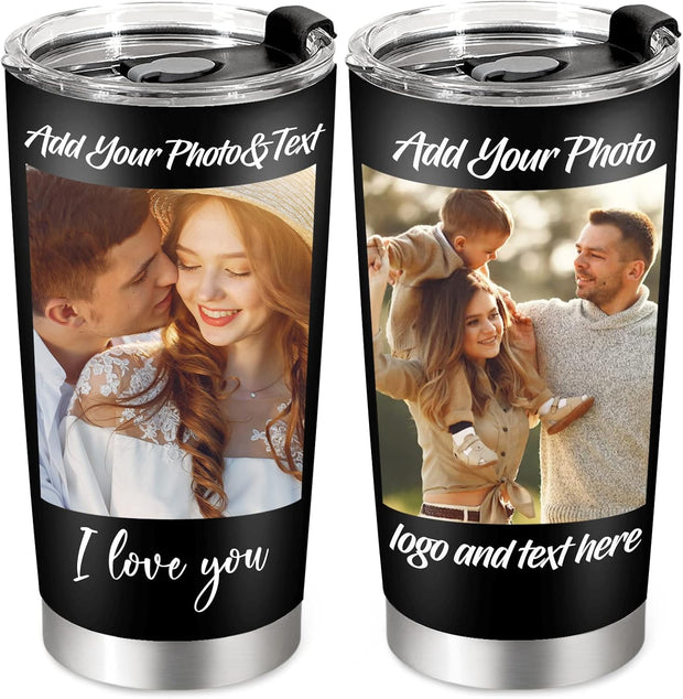 Personalized Stainless Steel Photo Coffee Tumbler Mug - 20oz Custom Gift for Christmas, Anniversary, Birthday