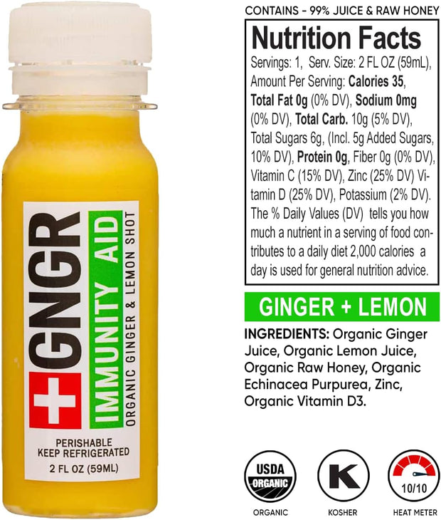 +GNGR Immunity Booster Organic Ginger and Turmeric Shot - Cold Pressed Ginger Shots with Turmeric, Cayenne Pepper, Orange, Lemon for All Natural Immune & Digestive Support (2 Oz, Pack of 12)