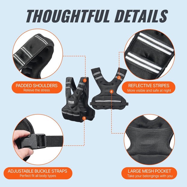 VEVOR Adjustable Weighted Vest, 11-20lb/20-32lbs/35lbs/40lbs Weight Vest with 6 Ironsand Weights and Reflective Stripe, Workout Equipment for Strength Training Running Jogging