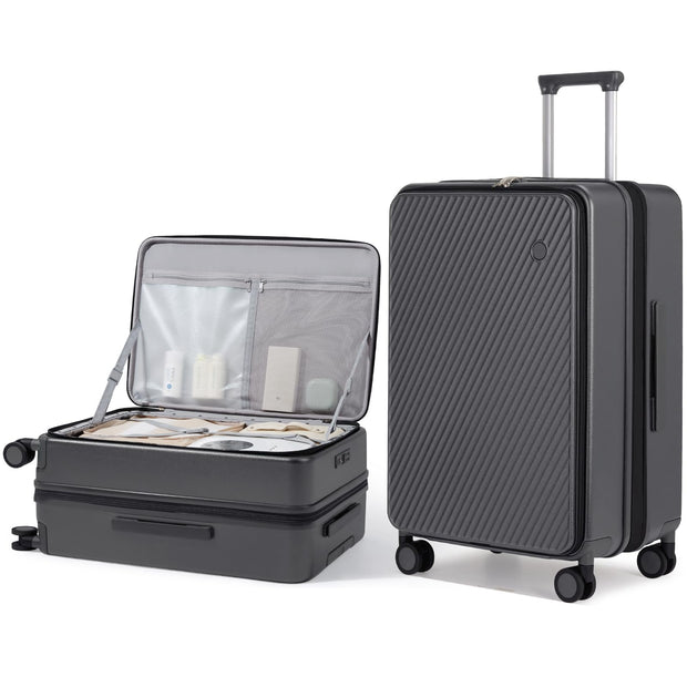 mixi 24 Inch Large Expandable Checked Luggage PC Hard Shell Suitcase Top Opening Rolling Travel Suitcases with Spinner Wheels & TSA Lock, Smoke White