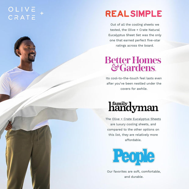 Olive + Crate Tencel Eucalyptus Pillowcases - 100% Tencel Lyocell Cooling Pillow Cases for Hot Sleepers - Hypoallergenic, Moisture-Wicking, Silk Alternative, Vegan - King Size Set of 2 [Moss]