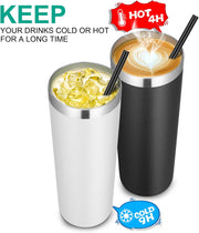 VEGOND Stainless Steel Tumblers Bulk 12 Pack, 20 oz Vacuum Insulated Skinny Tumblers with Lids and Straws, Double Wall Coffee Mug, Travel Water Cup, White