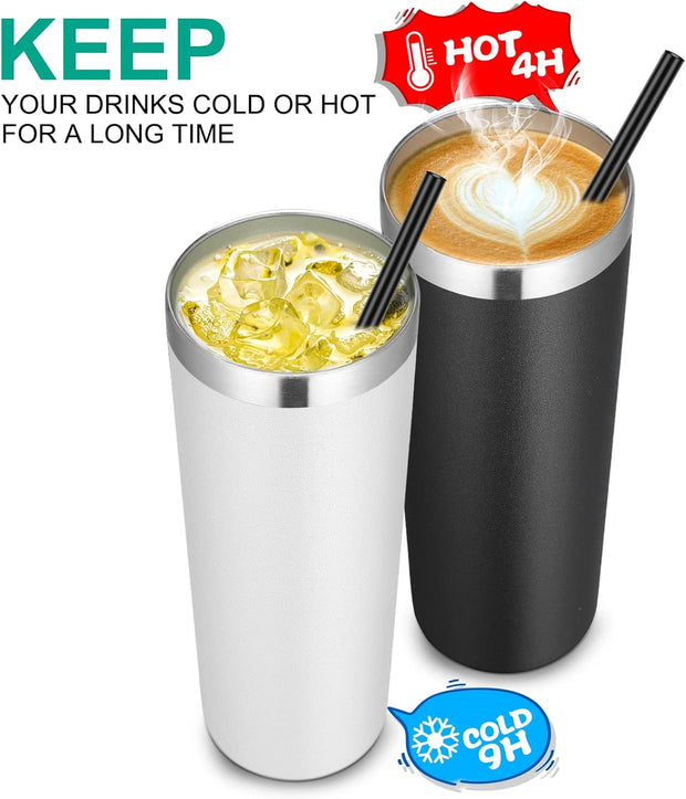 VEGOND Stainless Steel Tumblers Bulk 12 Pack, 20 oz Vacuum Insulated Skinny Tumblers with Lids and Straws, Double Wall Coffee Mug, Travel Water Cup, White