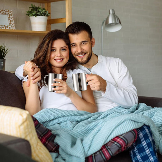 Yesland 2 Pack 13.5 oz Stainless Steel Double-Walled Metal Mugs, Insulated Coffee Cup with Lid and Handle, Thermal Camping Mugs for Coffee, Milk, Juice, Tea and Cold or Hot Drinks