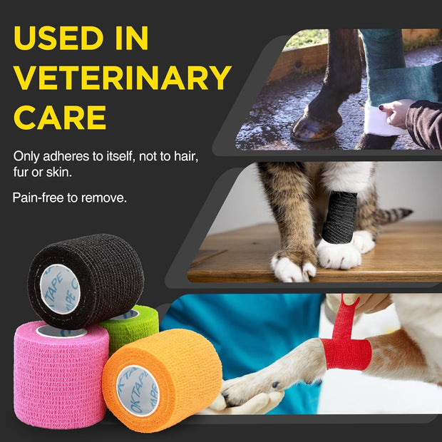 OK TAPE 12 Rolls Self Adhesive Bandage Wrap, Elastic Athletic Tape, Self Stick Bandage Tape, Vet Wrap, Medical Wrap for Wrist, Feet, 2" x 5 Yards - Black