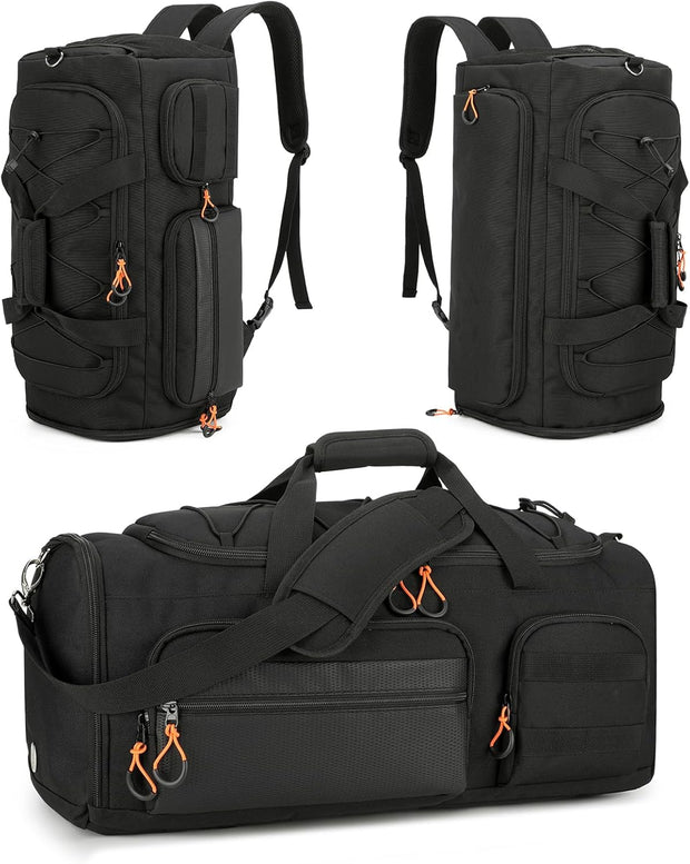 SeaRock Gym Bag for Men & Women, 40L Sports Travel Duffel Bag with Shoe Compartment, 3-In-1 Water Resistant Carry On Weekender Bag for Airplane, Workout Overnight Backpack for Travel, Black