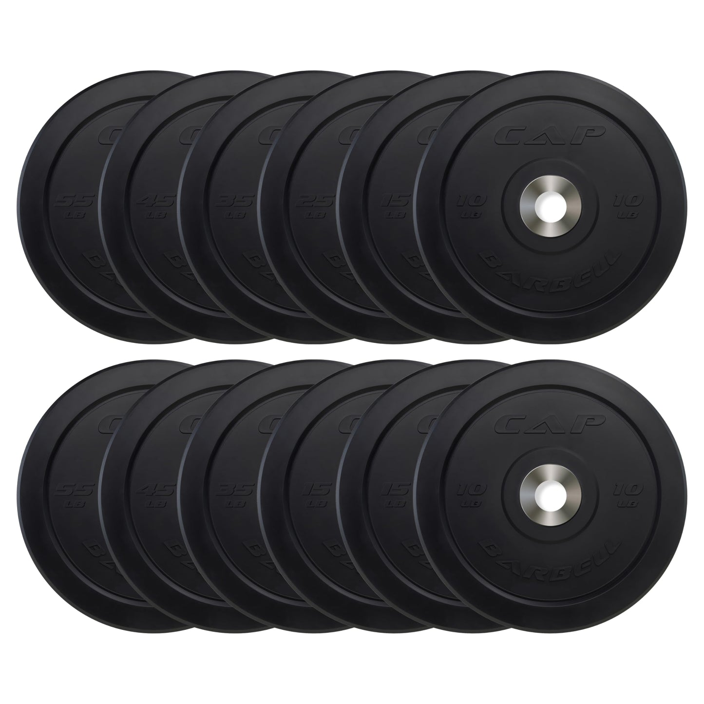 CAP Barbell 2-Inch Olympic Bumper Plate Weight Set | 100-370 lbs | Multiple Options