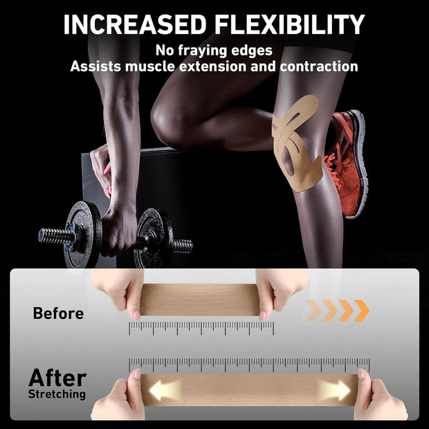 PreCut Kinesiology Tape for Knees, 12 PCS Waterproof KTQUICK Knee Tape for Knee Pain Relief Pre Cut, Original Cotton Athletic Knee Tape, Waterproof & Hypoallergenic Latex-Free for Sports (Black)