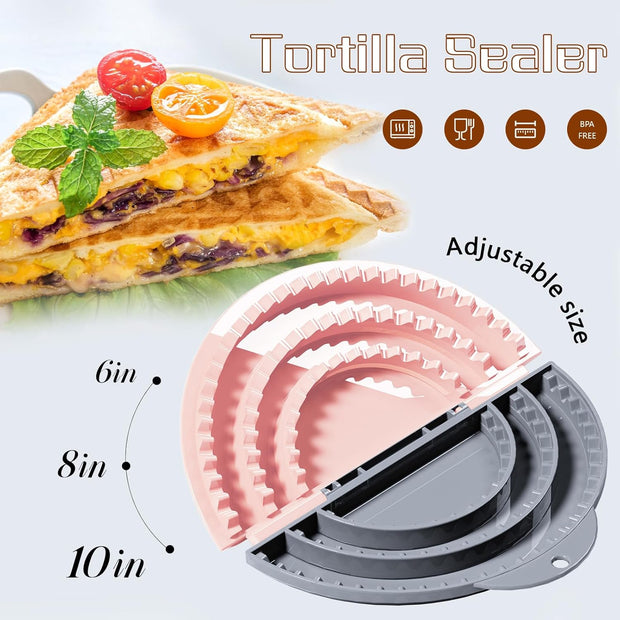 Tortilla Sealer,SELERS,Tacos tortilla crimper Maker Large,Removable & Adjustable 4"-6''-8" Crust,For Burritos,Pasties,Tortilla,Dumplings,Sandwich,Grey Yellow