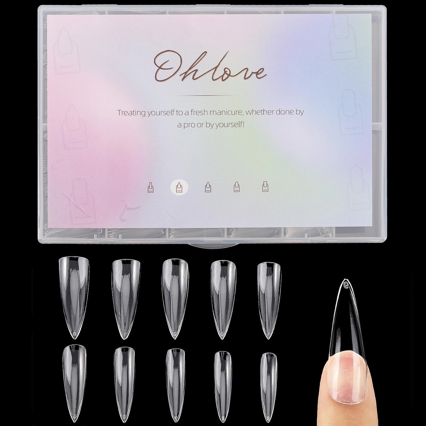 500Pcs Square Nail Tips Full Cover Clear Fake Nail Tips for Acrylic Nails, Size 0~9