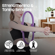 Premium Pilates Ring Fitness Circle - Lightweight Durable Foam Padded Handles, Flexible Resistance Exercise Equipment for Toning Arms, Thighs, Legs & Core