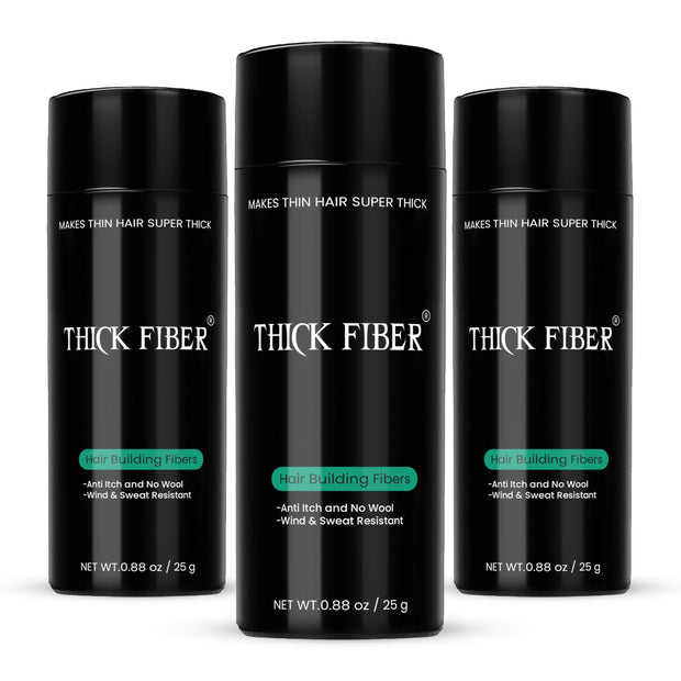 THICK FIBER Hair Fibers for Thinning Hair & Bald spots (BLACK) - 25g Bottle - Conceals Hair Loss in Seconds - Hair Powder for Women & Men