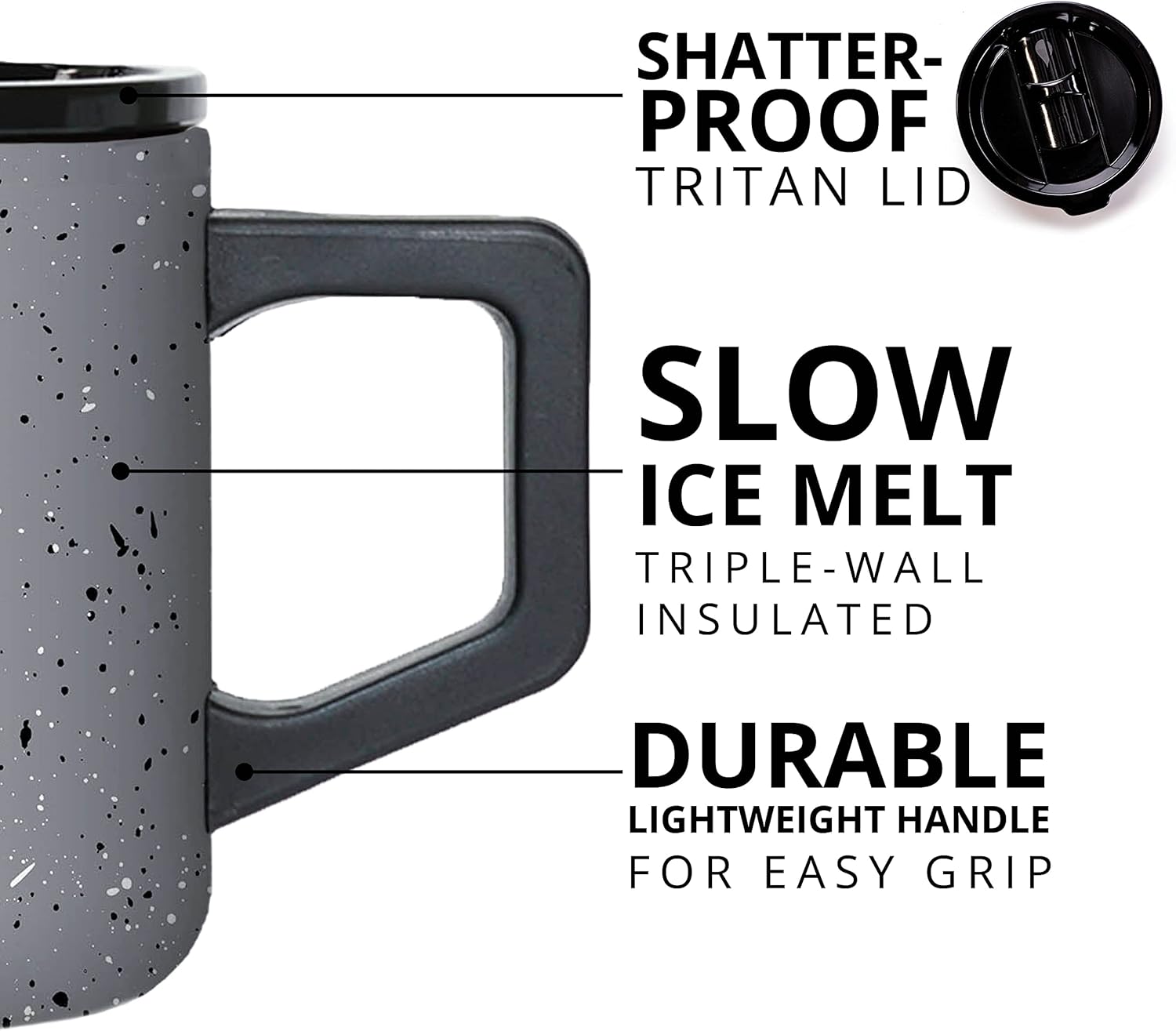 Elemental Insulated Coffee Mug - Triple-Wall Stainless Steel Summit Travel Cup for Hot and Cold Drinks - Thermal Coffee Mug with Lid and Handle for Camping, Office & Travel 12oz - Grey Speckle