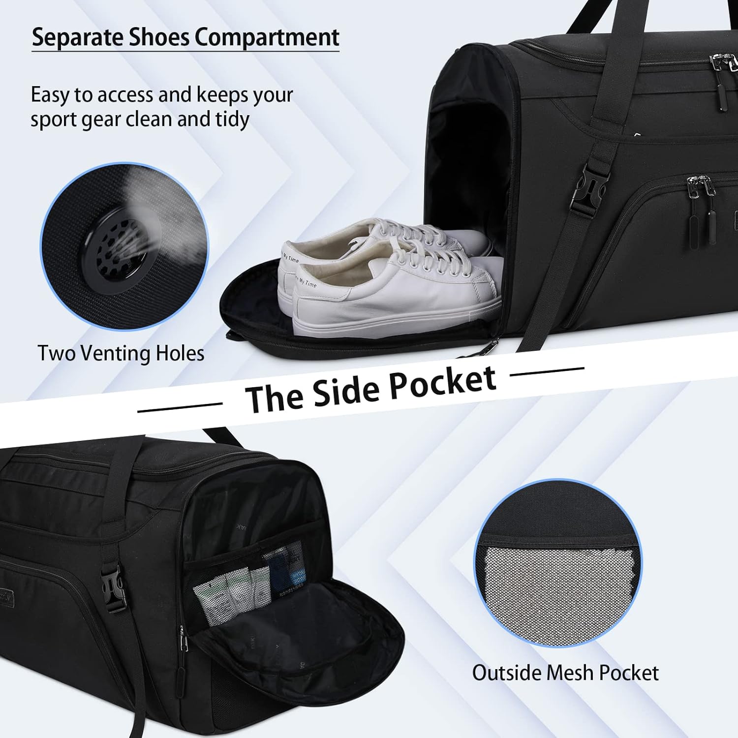Gym Duffle Bag for Women Men 40L Waterproof Sports Travel Duffel Bags with Shoe Compartment,Wet Pocket Large Weekender Overnight with Toiletry Bag,Black