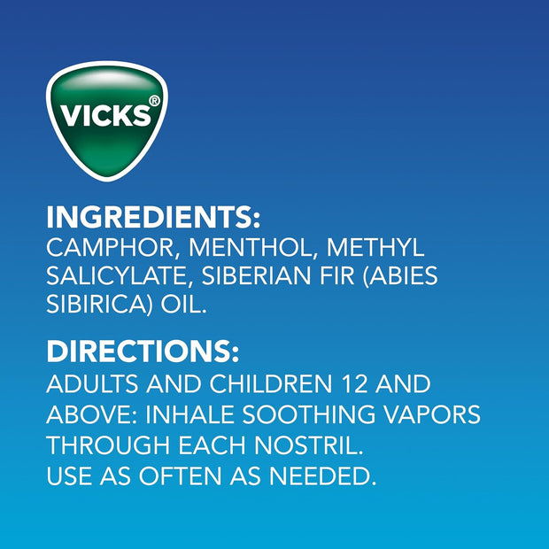 Vicks VapoInhaler, Portable Nasal Inhaler, Non-Medicated, Soothing Vapors, Menthol Scent, 1 Count