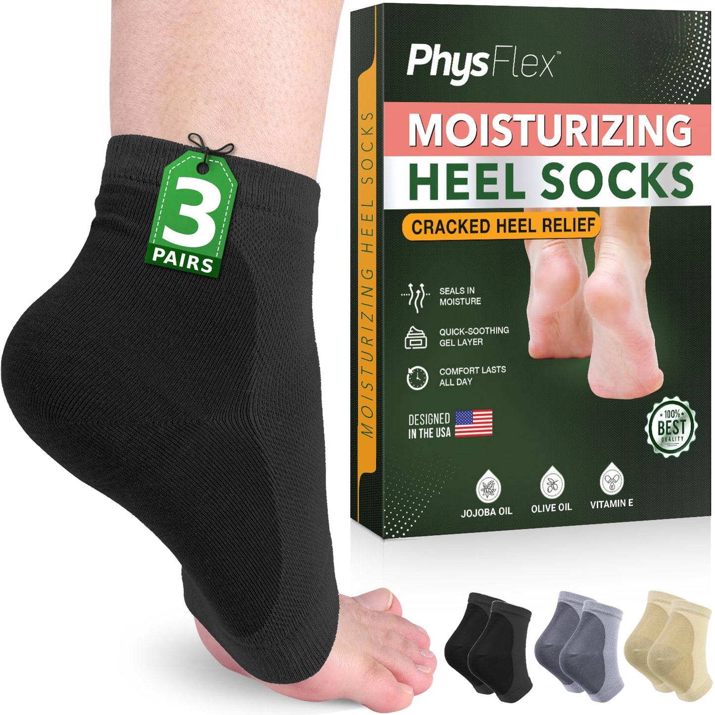 4-Pack Moisturizing Heel Socks for Cracked Heels - Gel Socks for Dry Cracked Feet Repair - Silicone Socks for Women and Men Foot Treatment & Overnight Hydration (Gray)