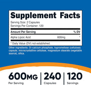 Nutricost Alpha Lipoic Acid 600mg Per Serving, 240 Capsules - Gluten Free, Vegetarian Capsules, Soy Free & Non-GMO