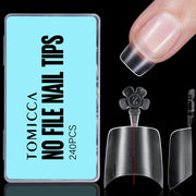 TOMICCA Short Coffin Nail Tips, 240Pcs Acrylic Half Cover Nail Tips Coffin, No C Curve Full Matte Gel Nail Tips Short, Nail Extension Tips for Beginner and Professional 12 Sizes