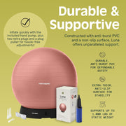 Retrospec Luna Exercise Ball with Pump - Anti-Burst Fitness Equipment for Yoga, Core Training & Stability - Home Gym Swiss Ball for Office & Pregnancy