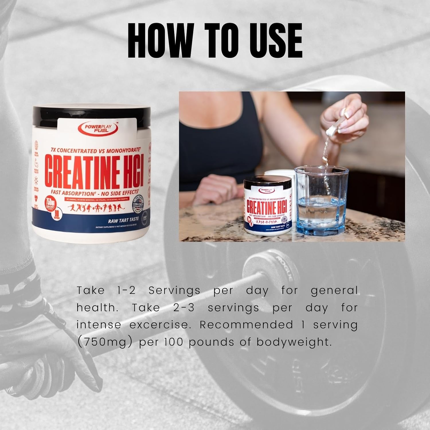 CREATINE HCl Powder for Men and Women, Muscle Strength, Brain Performance, Heart Health & Immune Support - Raw Tart Taste, 90 Servings