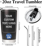 Personalized Bulk Stainless Steel Tumblers 20 oz - Set of 6/12/24/48 - Custom Photo Tumblers Bulk Packaging - Personalzied Tumbler with Logo & Text - Personalized Tumbler Wholesale