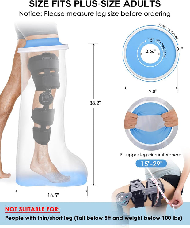 Waterproof Extra Wide Full Leg Cast Cover for Shower with Non-Slip Bottom, Extra Large Watertight Leg Cast Protector for Thigh Foot Ankle Surgery Wounds, Knee Immobilizer/Brace, Walking Boots,Reusable
