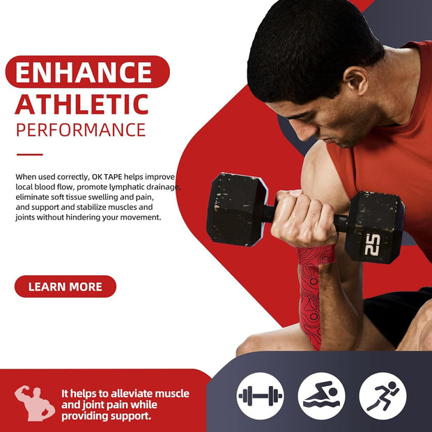 OK TAPE PRO Kinesiology Tape Uncut Roll, Elastic Physical Therapy Athletic Tape for Pain Relief, Muscle Support, Kinetic Tape, Water Resistant, 2in X 16.4ft -Black Gray