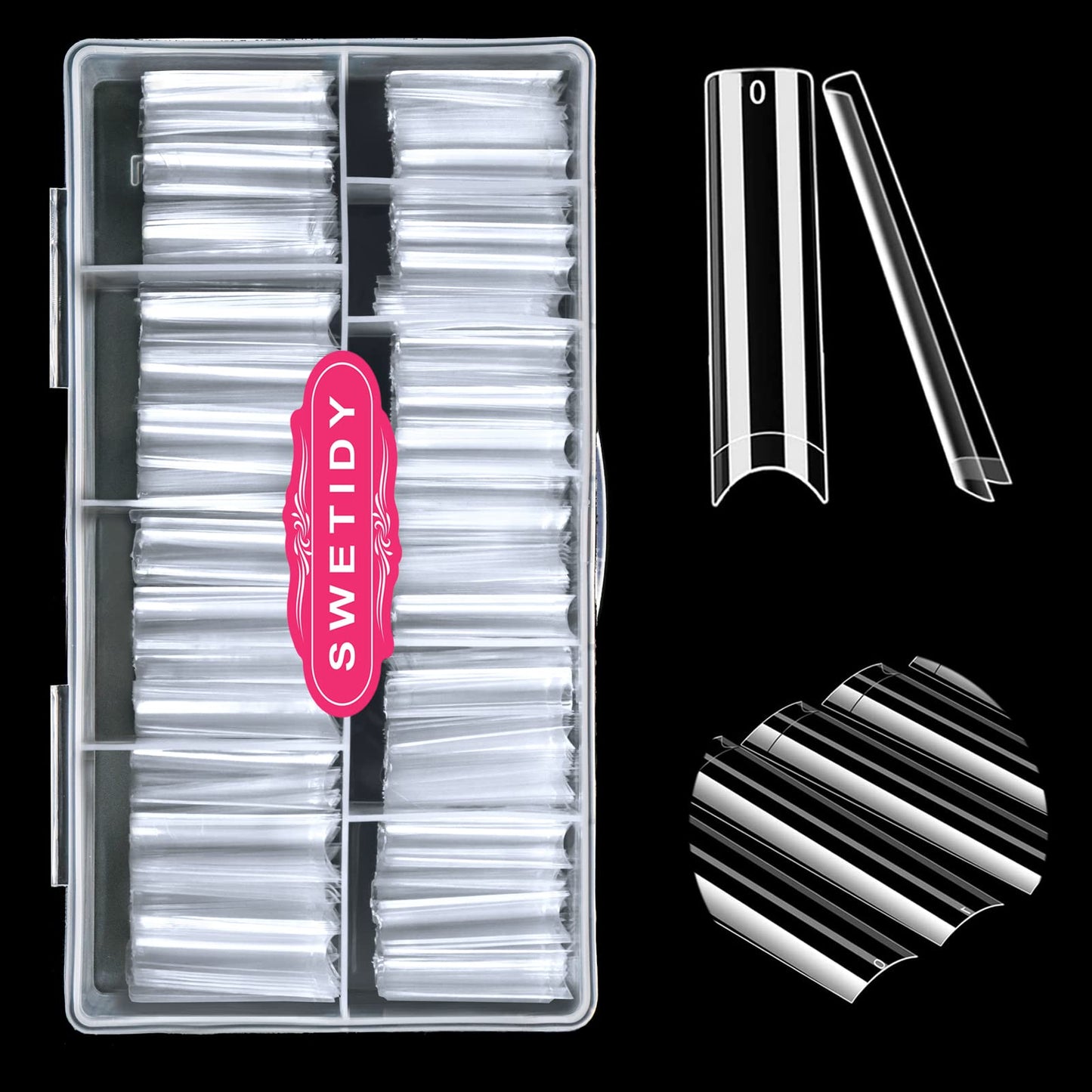 No C Curve 3XL Long Coffin Nail Tips, 420pcs Clear Acrylic Coffin Shape SWETIDY Flattened Half Cover False Nails for Salon&Home DIY French ABS Nail Art Tips,12 Sizes