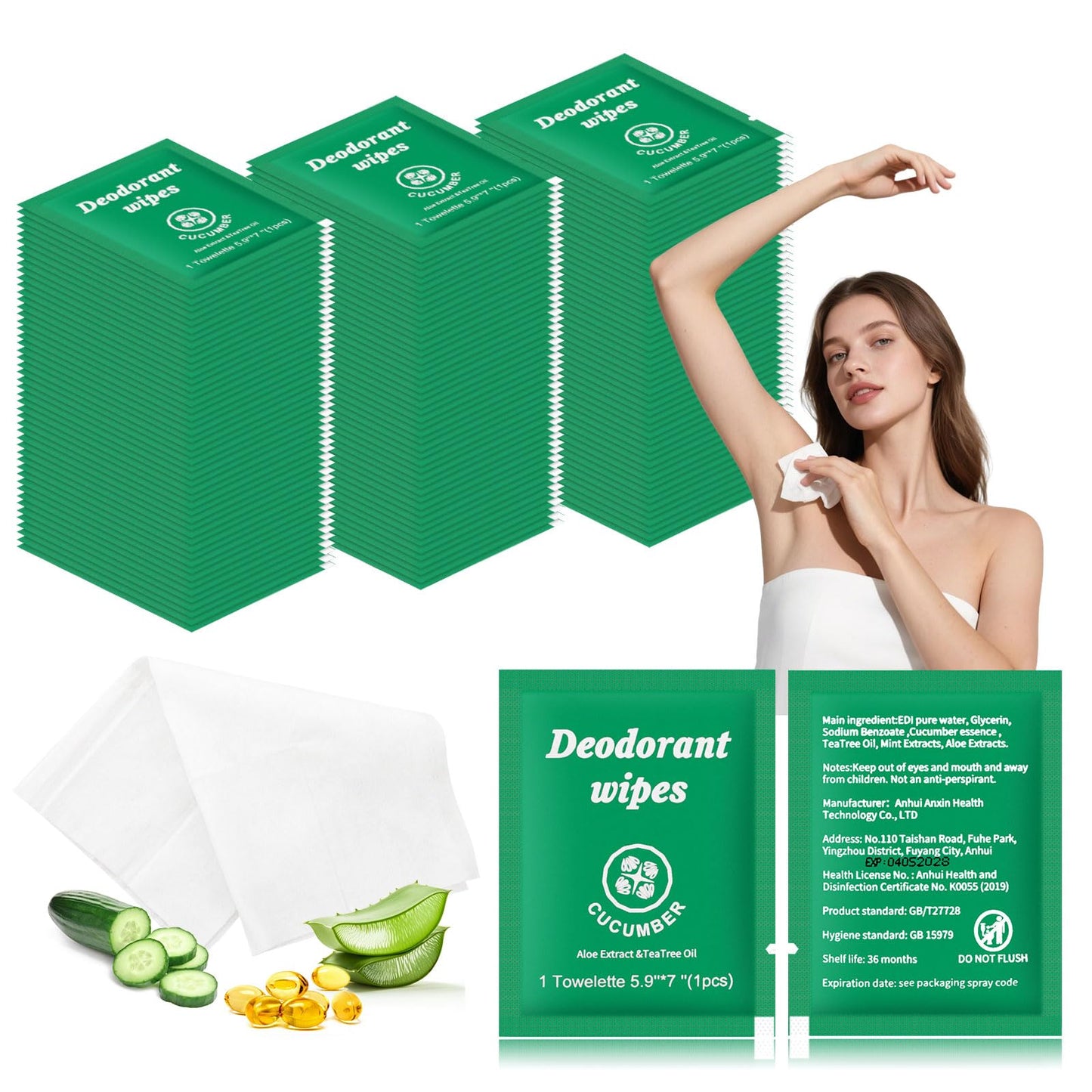 Travel Deodorant Wipes Individually Wrapped,Body Wipes to Clean Skin for Women Men（Lavender,pack of 100)