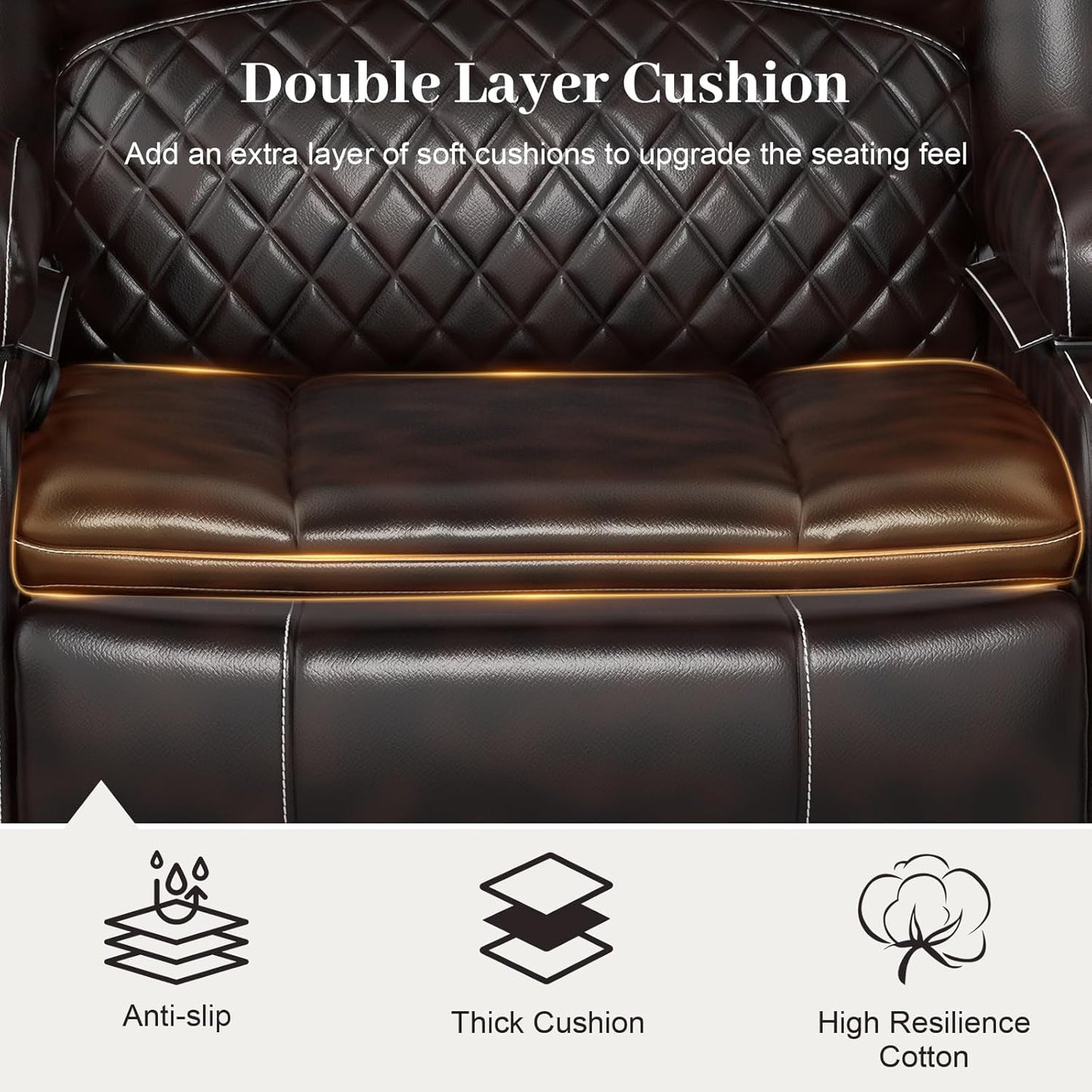 Loveseat Recliner Sofa Set with 2-Tier Cushion, 2+1+1 Pieces in Living Room, 2 Seater Reclining Loveseat Leather with Removable Console, 2 Oversize Recliner Chair Sofa Seat - Grey