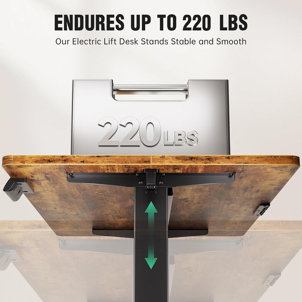 Veken 47.2" Standing Desk Electric, Height Adjustable Sit Stand Up, Wood Desktop, Work Home Office, Computer PC Table, Writing Rising Desks, Brown