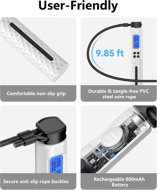 KINTHEA 2 in 1 Smart Jump Rope with Counter and LED Display, Cordless Jumping Rope with Counter for Women, Men, All Age, Adjustable Skipping Rope for Cardio Fitness in Limited Home Space & Outdoor