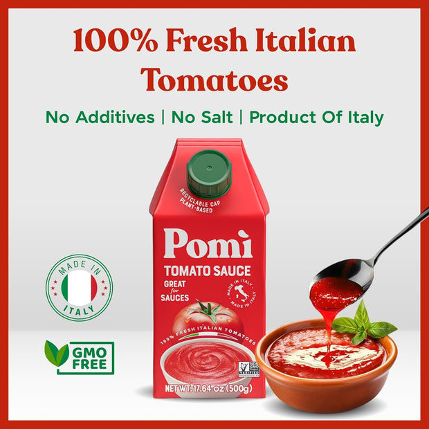 Pomì Tomato Sauce 17.64oz (Pack of 12) - Creamy, Velvety Italian Sauce with a Touch of Salt, No Additives or Preservatives - Made from 100% Fresh Italian Tomatoes, BPA-Free Carton