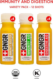 +GNGR Immunity Booster Organic Ginger and Turmeric Shot - Cold Pressed Ginger Shots with Turmeric, Cayenne Pepper, Orange, Lemon for All Natural Immune & Digestive Support (2 Oz, Pack of 12)