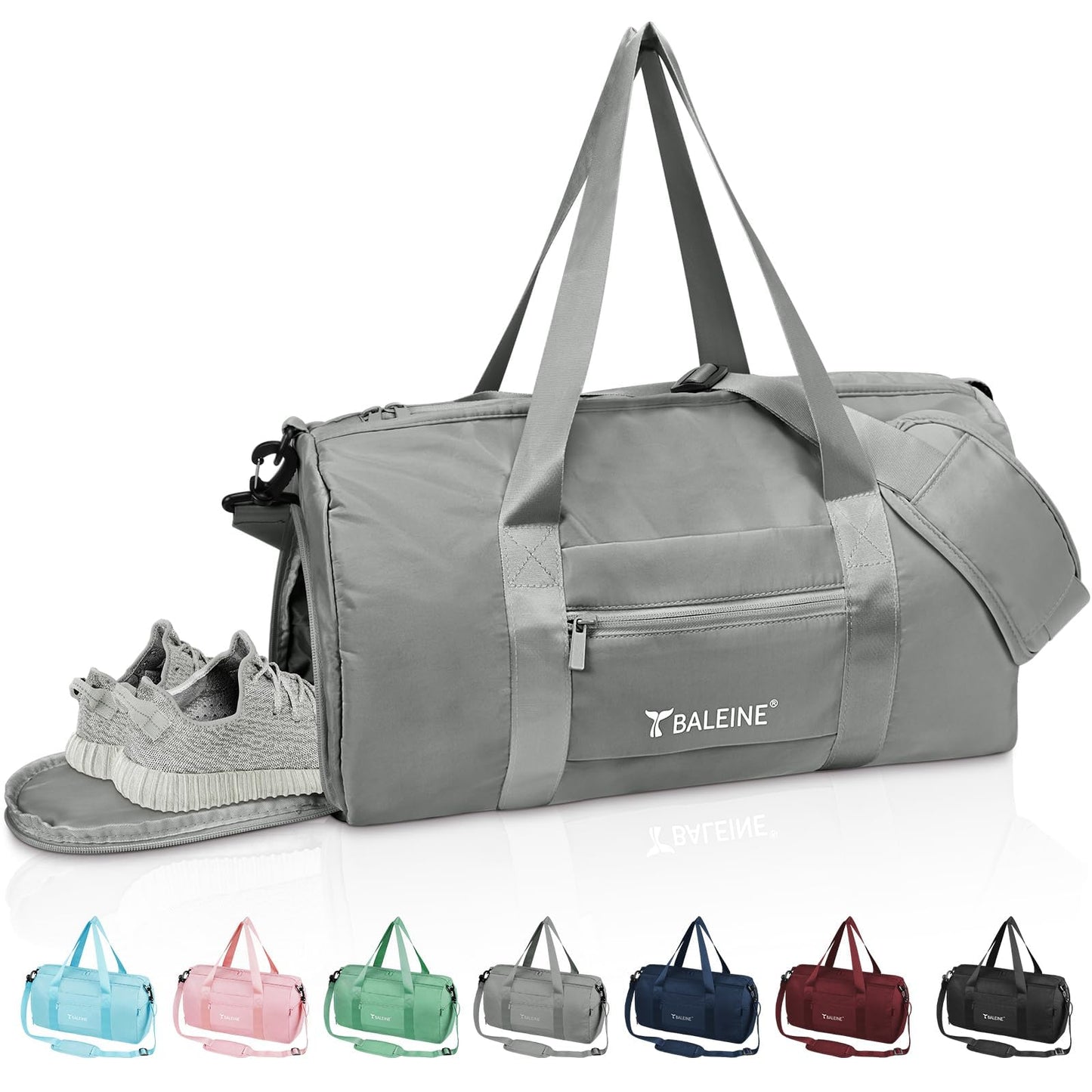 BALEINE Gym Duffel Bag for Women and Men, Small for Sports, Gyms and Weekend Getaway, Waterproof Dufflebag with Shoe and Wet Clothes Compartments, Lightweight Carryon Gymbag (Azure)