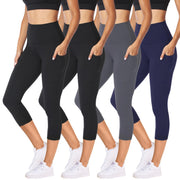 NexiEpoch 4 Pack Leggings for Women with Pockets- High Waisted Tummy Control for Workout Running Capri Yoga Pants