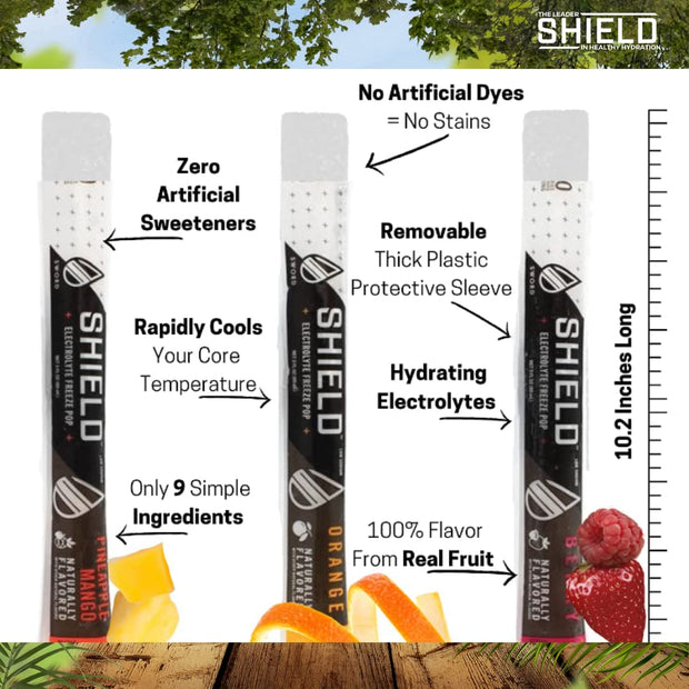 SHIELD Electrolyte Healthy Freeze Pops (3fl.oz) Variety of Natural Flavors from Real Fruit, Clear No Dyes No Artificial Sweeteners, Great Tasting Electrolyte Hydration (36 count)
