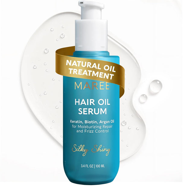 MAREE Hair Oil for Frizzy Hair with Keratin, Biotin & Vitamins - Hair Serum for Frizzy and Damaged Hair - Frizz Control Hair Care Products for Women - Aceites Para el Cabello - Keratin Hair Treatment