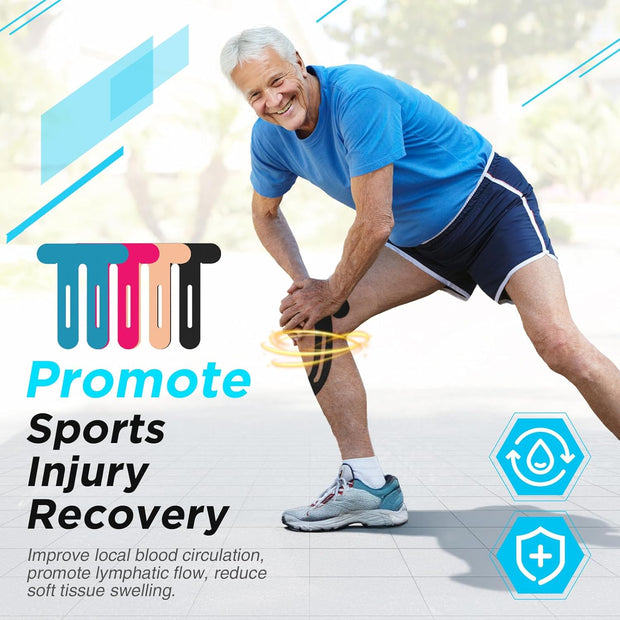 OK TAPE Nylon Kinesiology Tape for Knee, 10 Pcs Stretchable on Four Sides Precut Strips, Athletic Tape for Knee Support & Stability,Breathable and Hypoallergenic, Beige