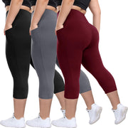 HLTPRO 3 Pack Plus Size Leggings with Pockets for Women - Black High Waisted Tummy Control Soft Yoga Pants for Gym Workout