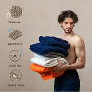 Luxury Japanese Cotton Waffle Bath Towel | Plush, Absorbent, and Quick Dry (Coral Orange, Hand Towel, 32" x 16")