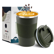 YINBAOGE Insulated Travel Coffee Mug Spill Proof Leak Proof Pobtable To Go Camping Stainless Steel Coffee Tumbler Reusable Coffee Cups with Lids Thermos for Hot and Cold Drink (Black, 12 OZ)
